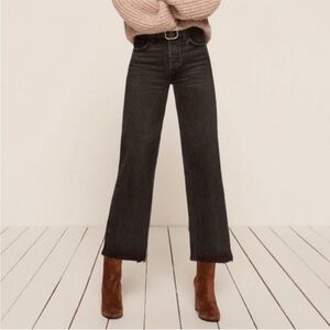 Reformation Black Cropped Jeans with Frayed Hem